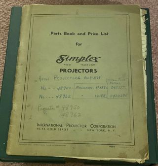 Rare 1937 Vintage Parts Book & Price List For Simplex Projectors