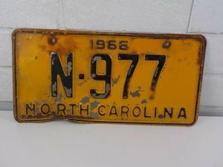 1966 North Carolina Nc License Plate Tag,  Vintage,  N - 977,  Rare