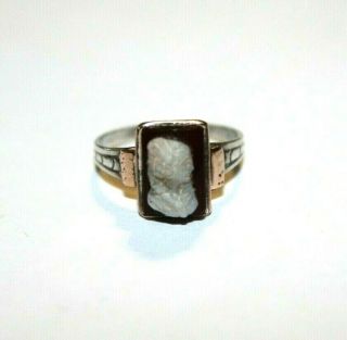 Vintage Ring Sterling Silver And Gold Cameo Pinky Ring Size 4.  5 Pretty