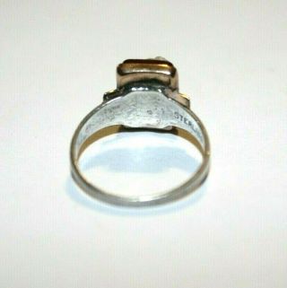 Vintage ring sterling silver and gold cameo pinky ring size 4.  5 pretty 3