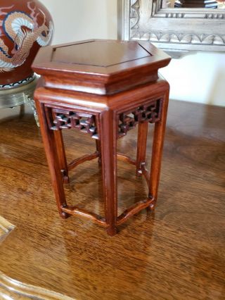 Vintage Asian Rosewood?hand Carved Reddish Wood Vase Stand - 5 1/2 " Inner Diameter
