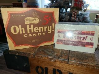 Antique 5 Cent,  1945 Oh Henry Candy Box And Wrapper.  True Detective Mysteries