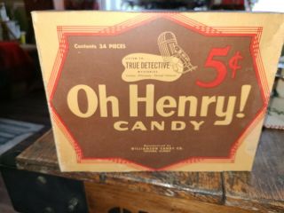 Antique 5 cent,  1945 OH HENRY candy box and wrapper.  True Detective mysteries 2