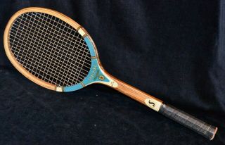 Antique Vintage Wood 1960 Spalding Challenge Tennis Racket Bright Turquoise