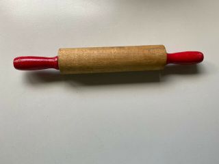 Antique Miniature Wood Rolling Pin With Red Handles