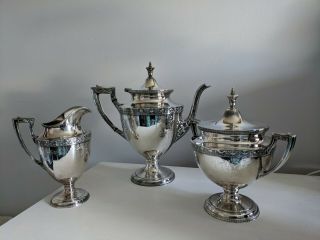 Vintage Silver Plated Coffee Tea Pot Sugar Creamer Set Antique Detailed
