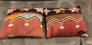 Set Of 2 Vintage Antique Handwoven Kilim Pillow Covers 14 " X 12.  5 "