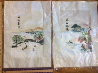 2 Chinese Silk Hand Embroidered Panels