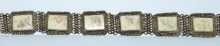 Antique Filigree Silver Bracelet Hand Carved Tinted Signed Panels