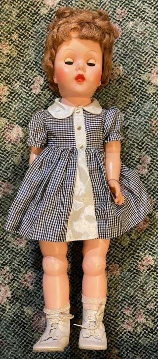 Vintage 1950s Large 26” Plastic Doll Sleepy Eyes Wee Walker Shoes Pull Up Pants