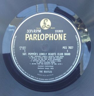 The Beatles " Sgt Peppers " Uk 1st Press Pcs7027 Rare Getiing Label Error Ex