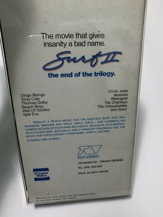 Surf 2 VHS Rare Cult Sleaze Punk Exploitation Citadel Video Beach Boys CUT BOX 2