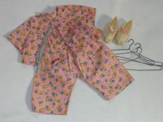 Vintage 1950s - 60s Terri Lee Pajama Set & Bunny Slippers & Metal Hangers