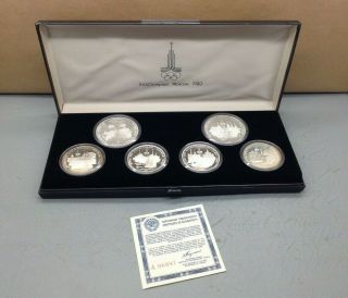Lovely Very Rare Xxii Olympiad Moscow 1980 Silver Coin Set With Case C719