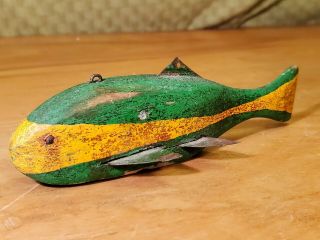 Green/yellow Hand Carved Ice Fishing Decoy C.  1920s - 30s