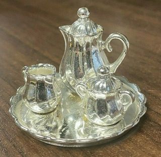 Vintage 4 Piece Silver Plate Miniature Dollhouse Tea Set