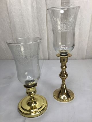 2/brass Candlestick Holders (one Is A Baldwin) With Glass Globes Rare