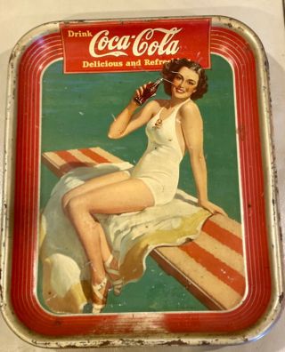 Antique 40’s Coca Cola Tray With Pretty Lady