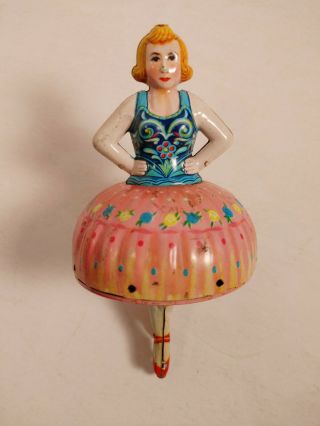 Rare Antique Metal Ballerina Spin Top Toy Made In Japan