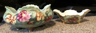 Antique Oval Floral Porcelain Bowls Set Of Two