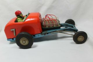 Rare Vint Hot Rod Battery Op Japan Tin Toy 7 Race Car V8 W/ Pistons Driver Runs