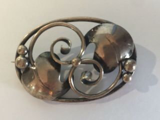 Antique John Lauritzen Danish Sterling Silver Oval Leaf Design Pin