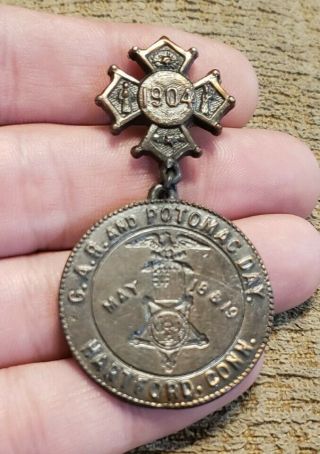 Rare 1904 Hartford Connecticut Potomac Gar Civil War Veterans Medal Pin Badge