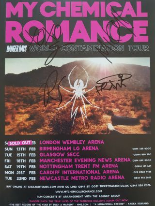 Fully Hand Signed My Chemical Romance (mcr) Autographed Tour Poster - Rare