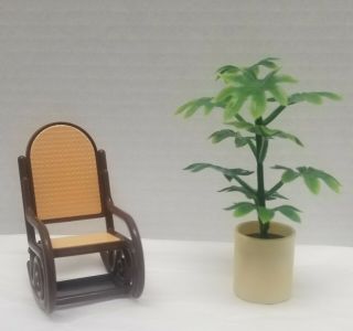 Vintage 1980 Tomy Smaller Homes Dollhouse Furniture.  Rocking Chair And Plant.