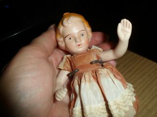 Vintage 7” All Bisque Jointed Doll Japan Miniature Dollhouse Girl Doll