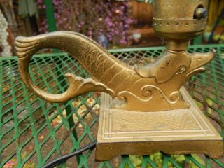 Small Vintage Antique Fish Lamp Clip On Shade Dolphin Cast Iron Brass Finish