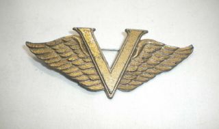 Rare Large 3 Inch Wwii Winged V For Victory Lapel Pin,  Wings,  Ww2