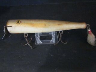 Old Vintage Wood Fishing Lure Plug Striped Bass Surf Cast Capn Bill? Metal Lip