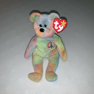 1996 Ty Beanie Baby Peace The Bear - Rare And Retired - With Tag Errors