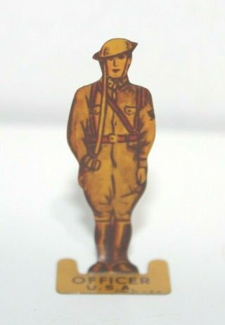 Rare Vintage Cracker Jack Prize Tin Lithograph Toy Soldier Officer Usa