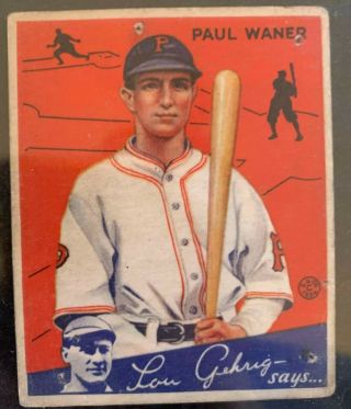 1934 Goudey Big League Chewing Gum Paul Waner 11 - Vintage And Rare Card