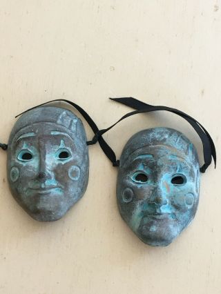2 Vintage,  Pair Bronze Theater Face Mask