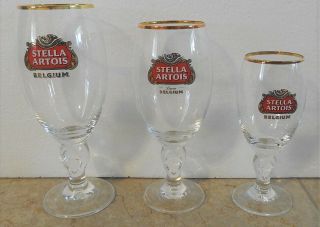 Stella Artois Chalices - Rare Set Of 3 - 40 Cl,  33 Cl And Htf 15cl Euc