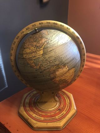 Antique 1940’s Metal World Globe Old Vintage 10 Inch