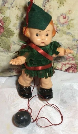 Robin Hood Very Rare Vintage Souvenir Walking Doll With String And Ball Plastic