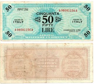 Italy 50 Lire (allied Military Currency) 1943,  Pick M20a,  Vf,  Rare