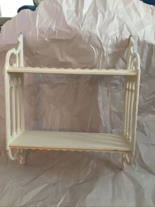 Antique Vintage Ornate Shabby Chic Painted Wood Display Shelf With Plate Grooves