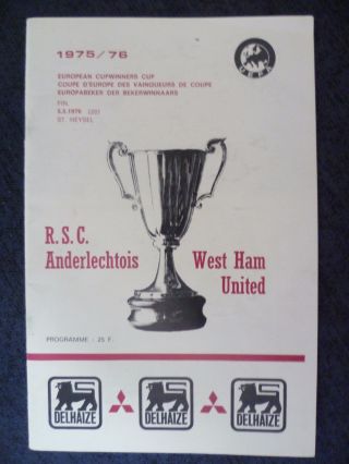 1975/76 European Cup Winner Cup Rsc Anderlecht V West Ham United,  5 May (rare)
