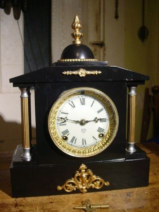 Antique Rare Ansonia 1904 " Seville " Ornate Gold & Black Cast Iron Shelf Clock