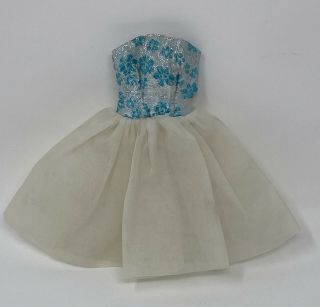 Vintage Barbie Clone Clothes Doll Outfit Turquoise Silver Brocade White Dress