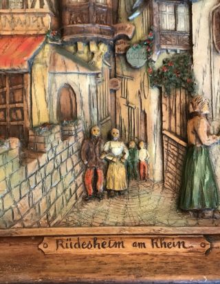 Vintage German Wax Picture Hand Carved Colorful Village Rudesheim am Rhein 2