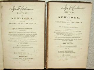 1836 WASHINGTON IRVING Antique LEATHER 2 Vol History of YORK Satire 2