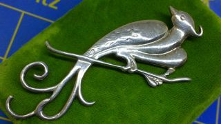 Antique Victorian Sterling Silver Bird Brooch - 3 " -