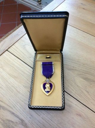 Rare Old Us Purple Heart Medal Set,  Box Of Issue,  Lapel Pin & Service Ribbon
