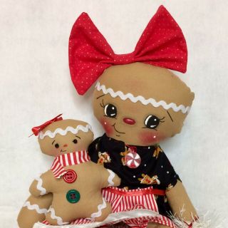 Primitive Gingerbread Doll With Baby " Sugar And Spice " Hang Sit Christmas
